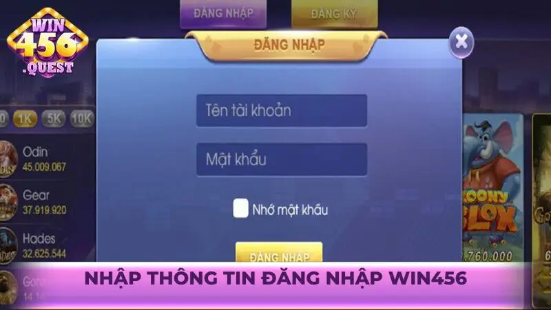 Nhập thông tin đăng nhập Win456
